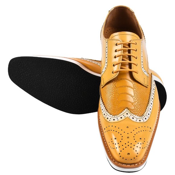 LIBERTYZENO Mens Wingtip Ostrich Skin Print Genuine Leather  Oxford Dress Shoes main image 6